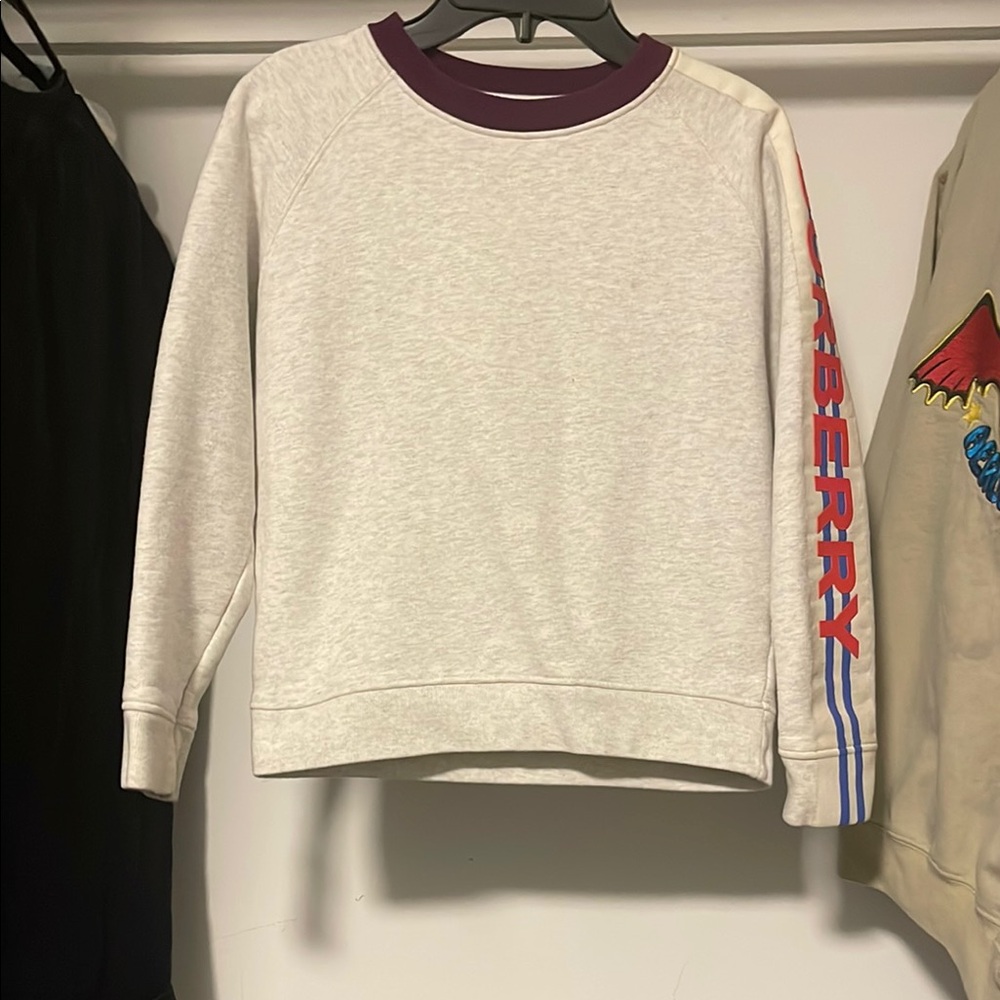 Burberry Cream Sweatshirt with Red and Blue Lettering